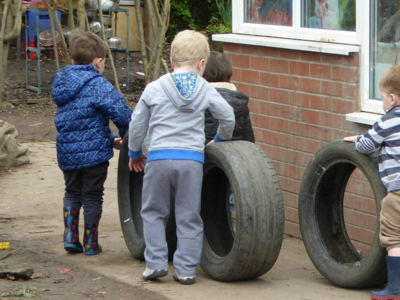 Boys with tyres